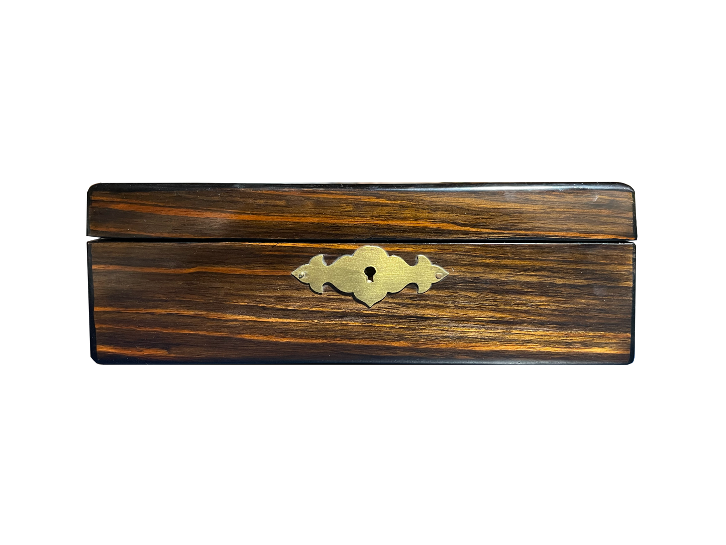 Antique Dark Wood Box with Green Velvet and Black Silk Interior