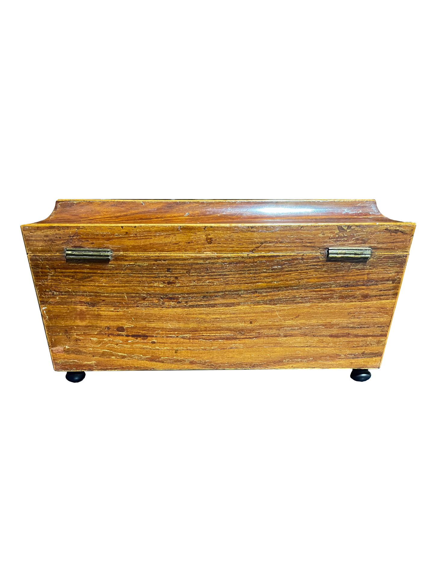 Large Antique Wooden Box with Pastoral Scene Lid