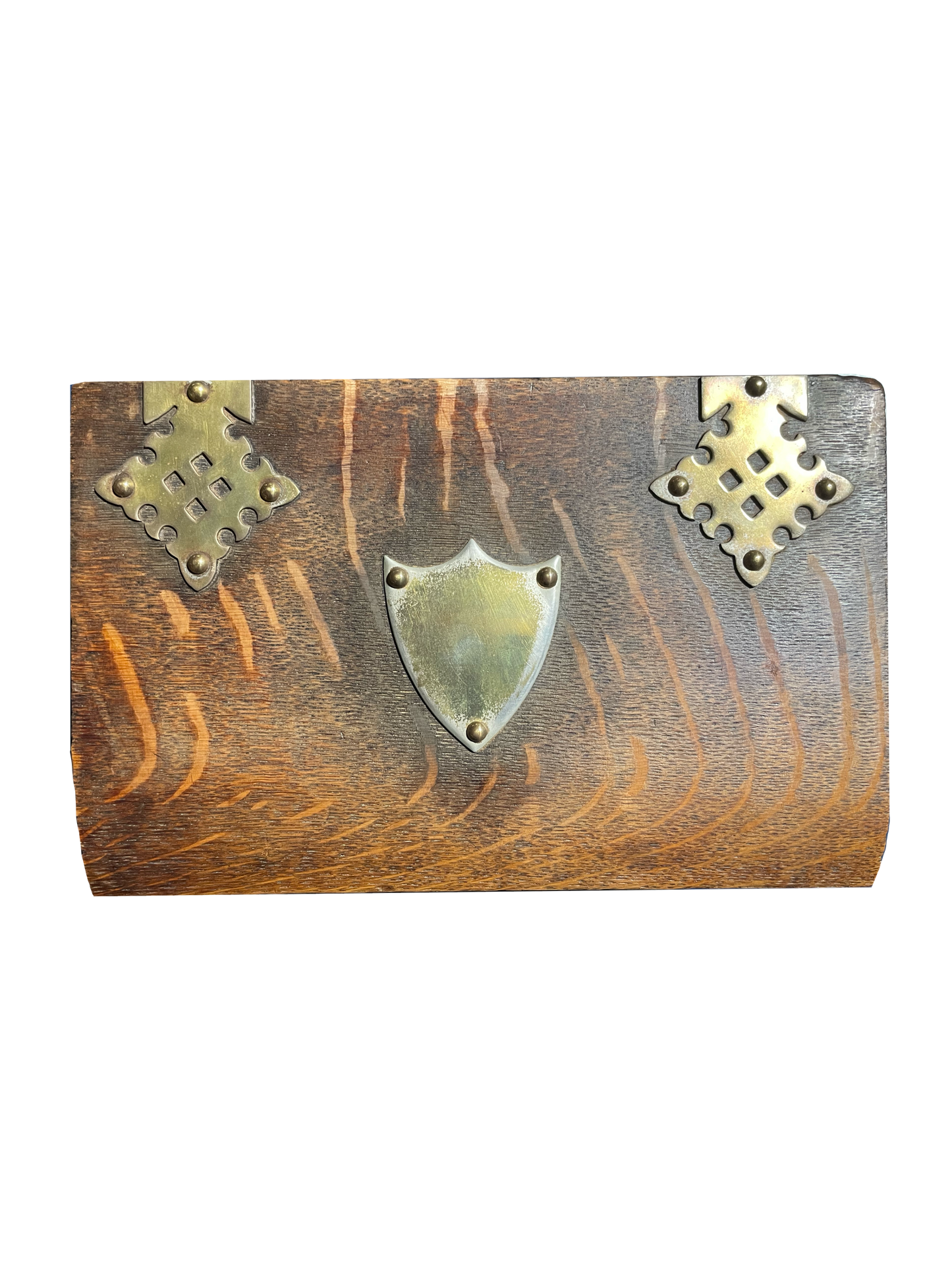 Small Antique Box with Brass Detailing and Shield Motif