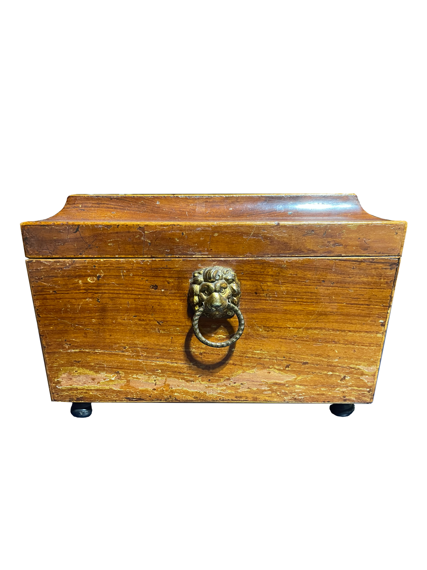 Large Antique Wooden Box with Pastoral Scene Lid