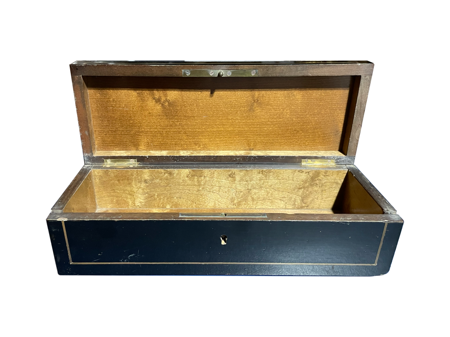 Medium Black Wooden Box with Mother of Pearl and Brass Details