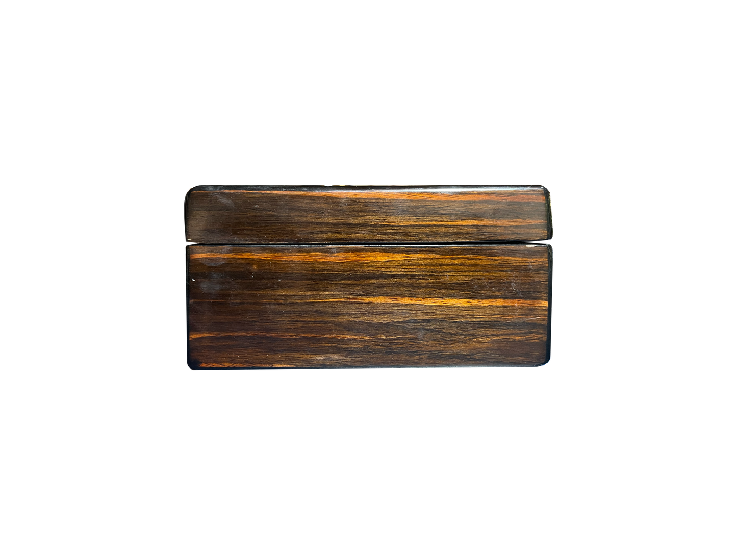 Antique Dark Wood Box with Green Velvet and Black Silk Interior