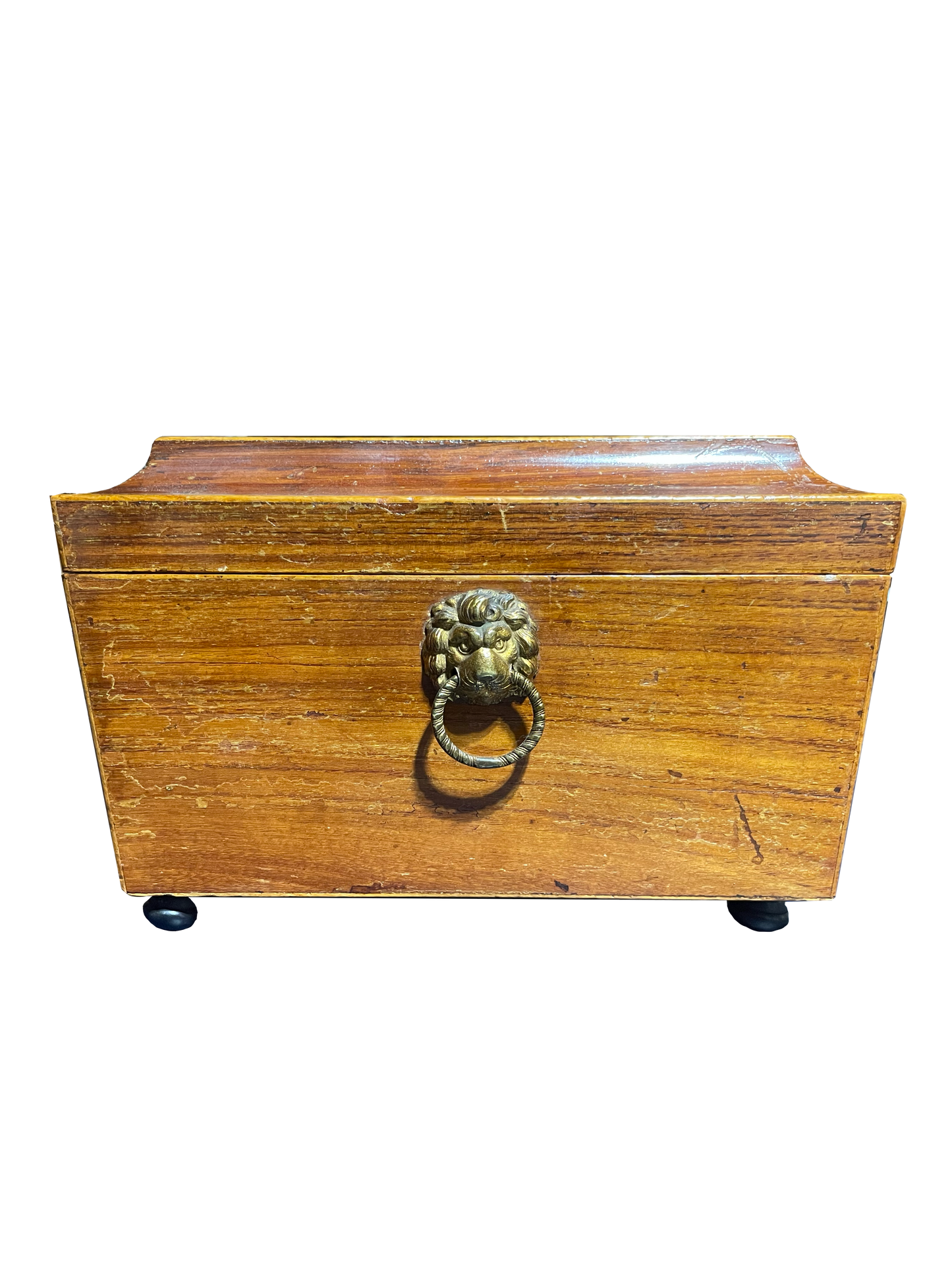 Large Antique Wooden Box with Pastoral Scene Lid