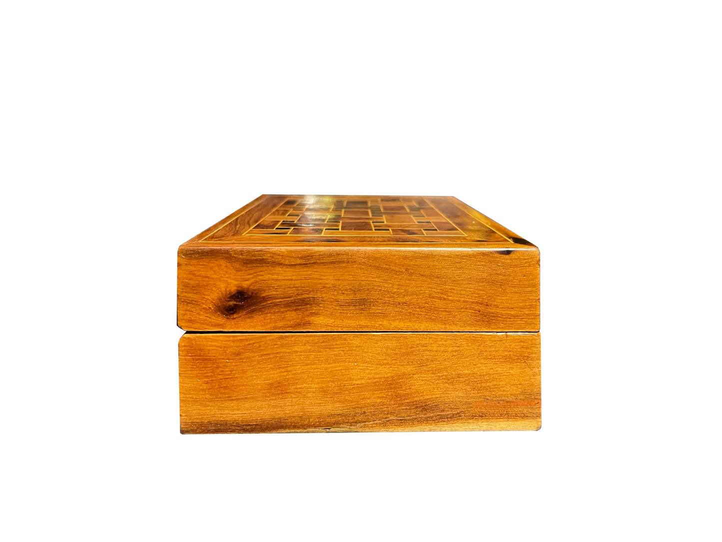 Small Walnut Box with Basket Weave Gold Inlay