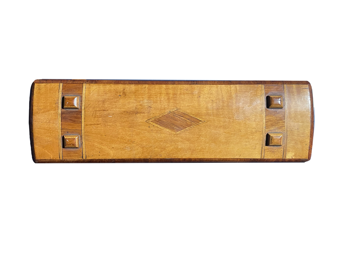 Medium Rectangular Antique Walnut Box with Diamond Inlay and Original Blue Silk