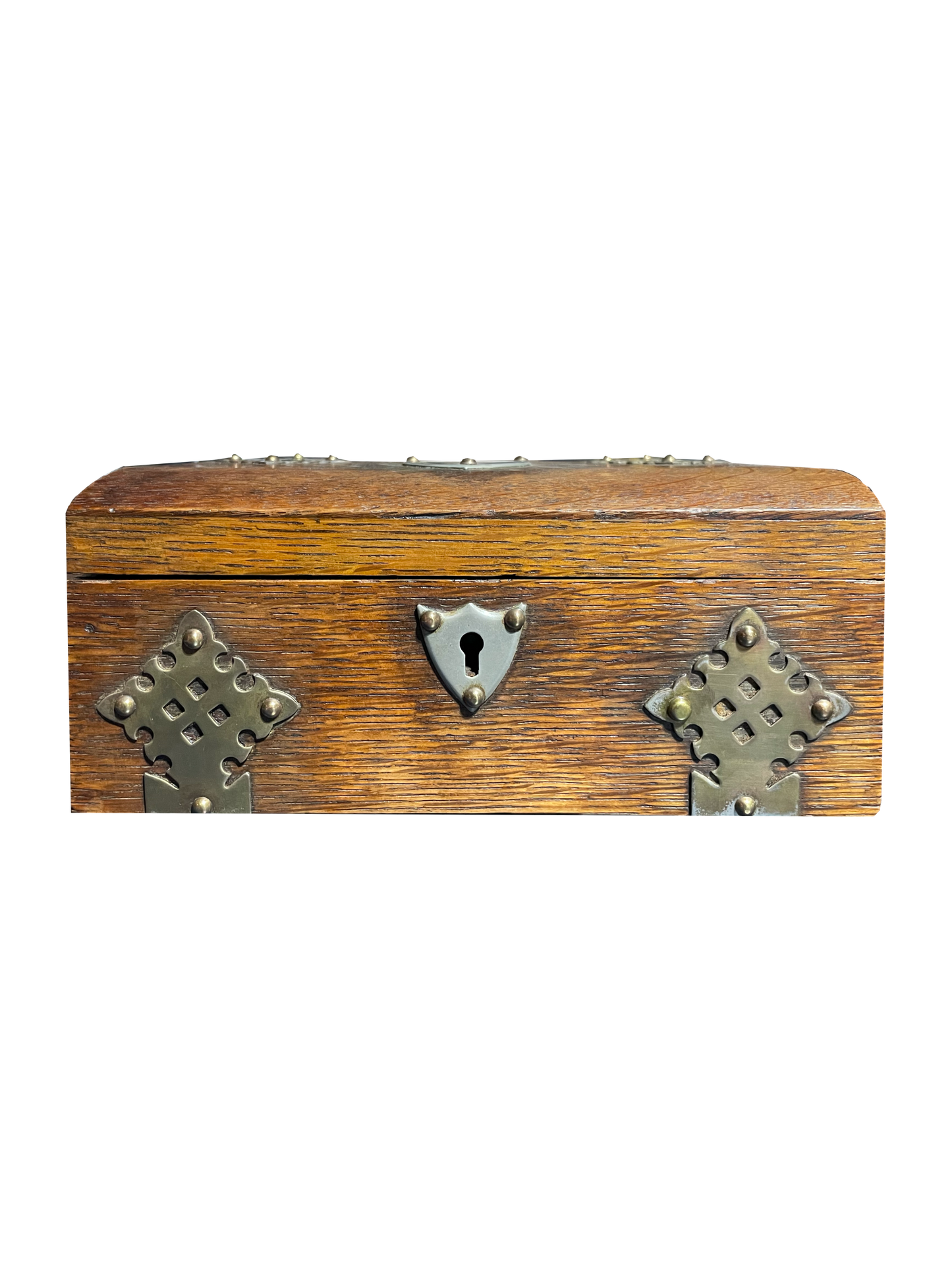 Small Antique Box with Brass Detailing and Shield Motif