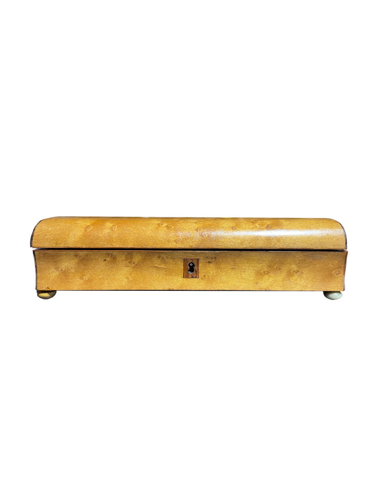 Shallow Antique Walnut Box with Red Velvet Interior