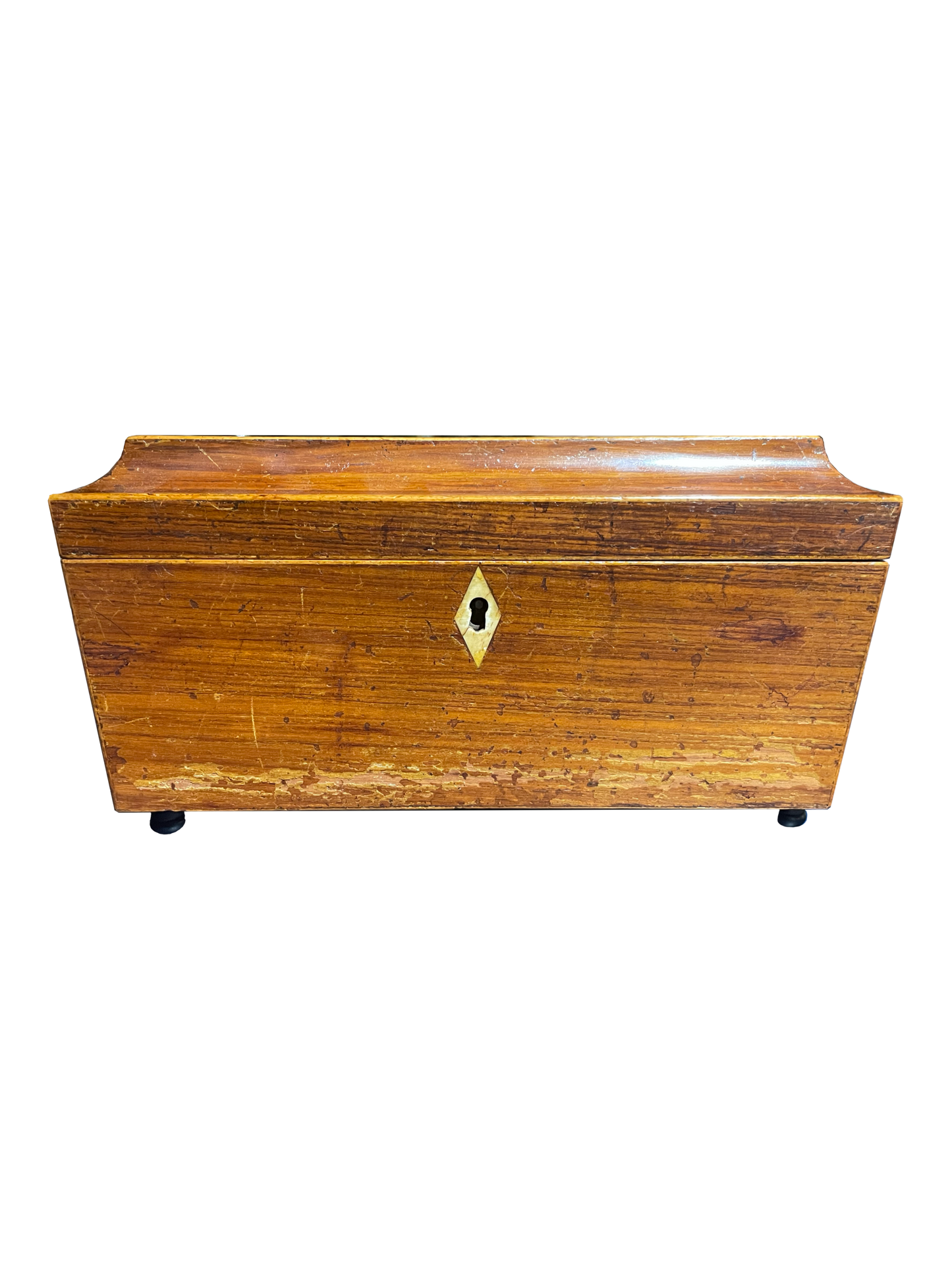 Large Antique Wooden Box with Pastoral Scene Lid