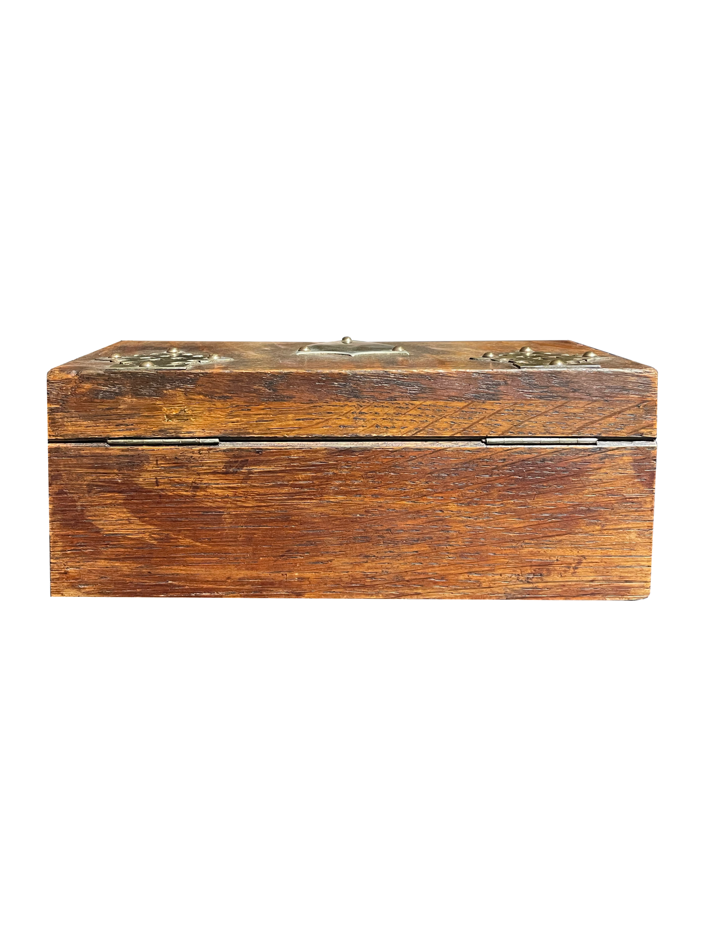 Small Antique Box with Brass Detailing and Shield Motif