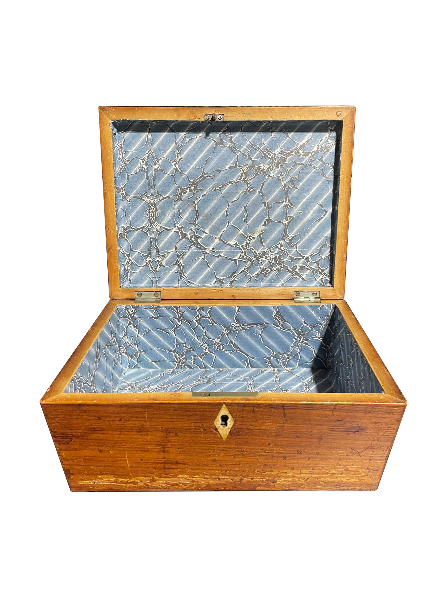 Large Antique Wooden Box with Pastoral Scene Lid