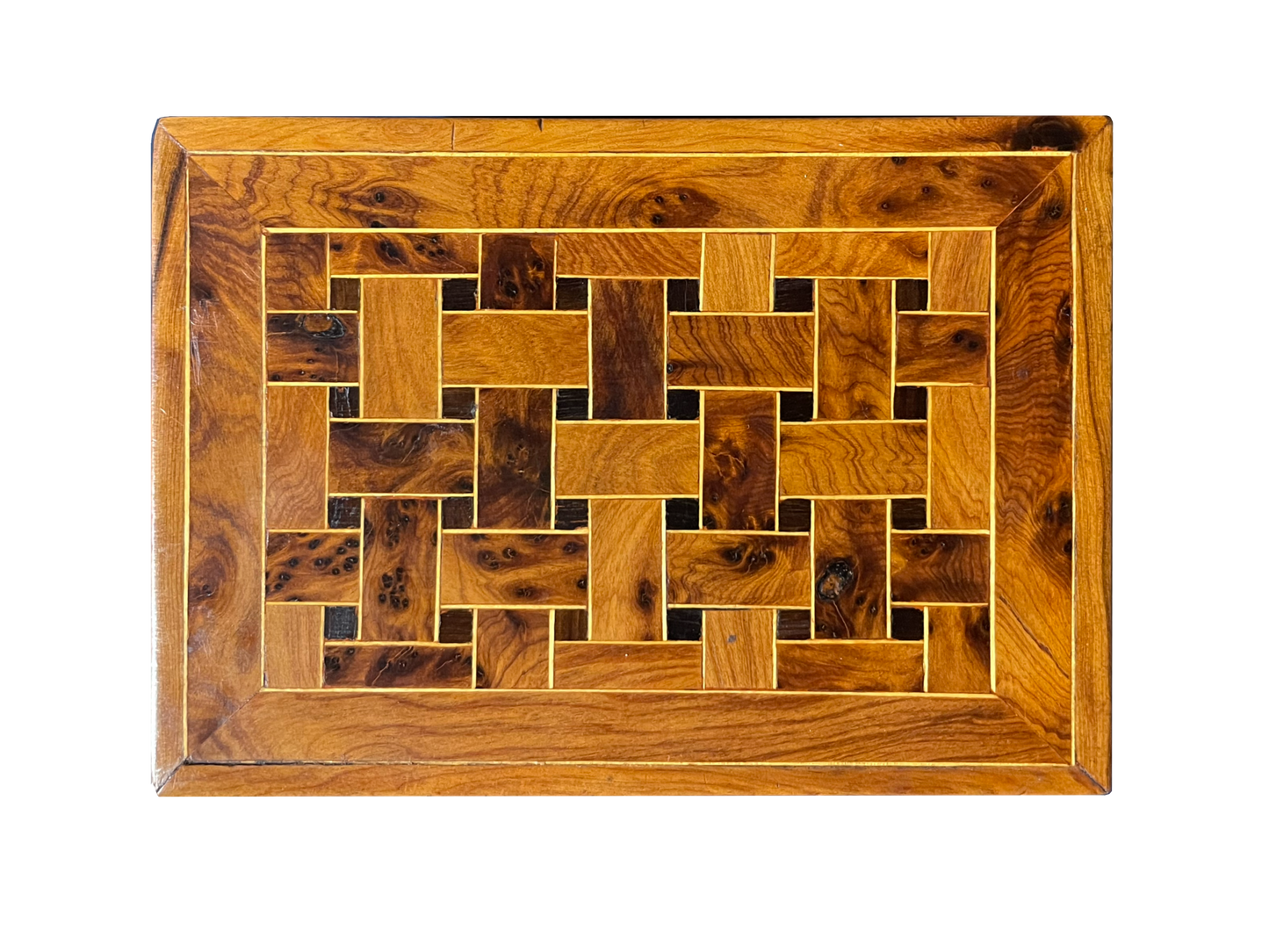 Small Walnut Box with Basket Weave Gold Inlay