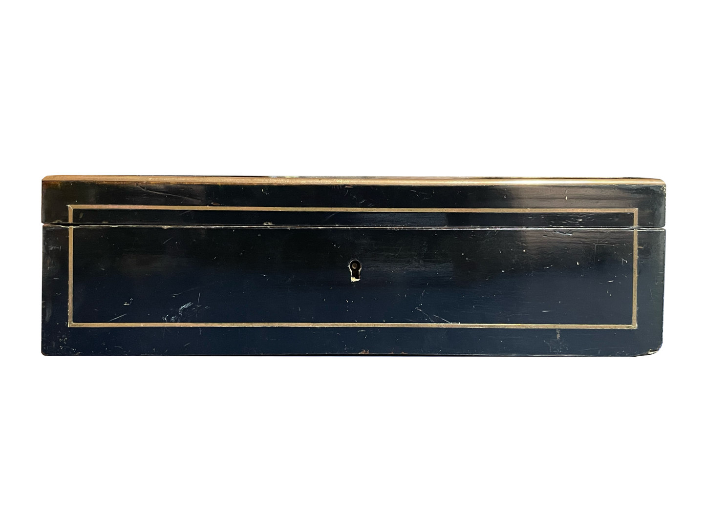 Medium Black Wooden Box with Mother of Pearl and Brass Details