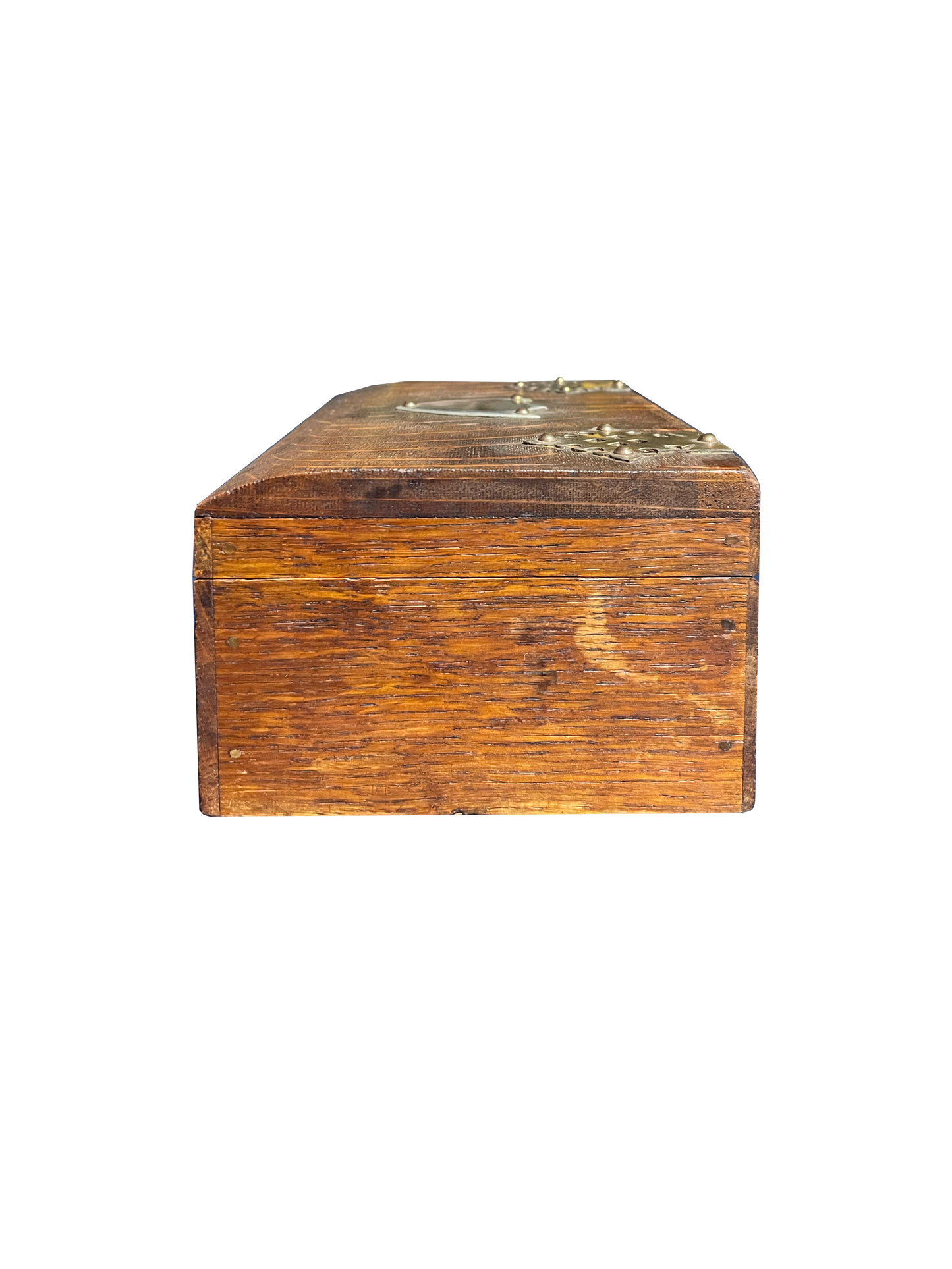 Small Antique Box with Brass Detailing and Shield Motif