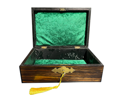 Antique Dark Wood Box with Green Velvet and Black Silk Interior