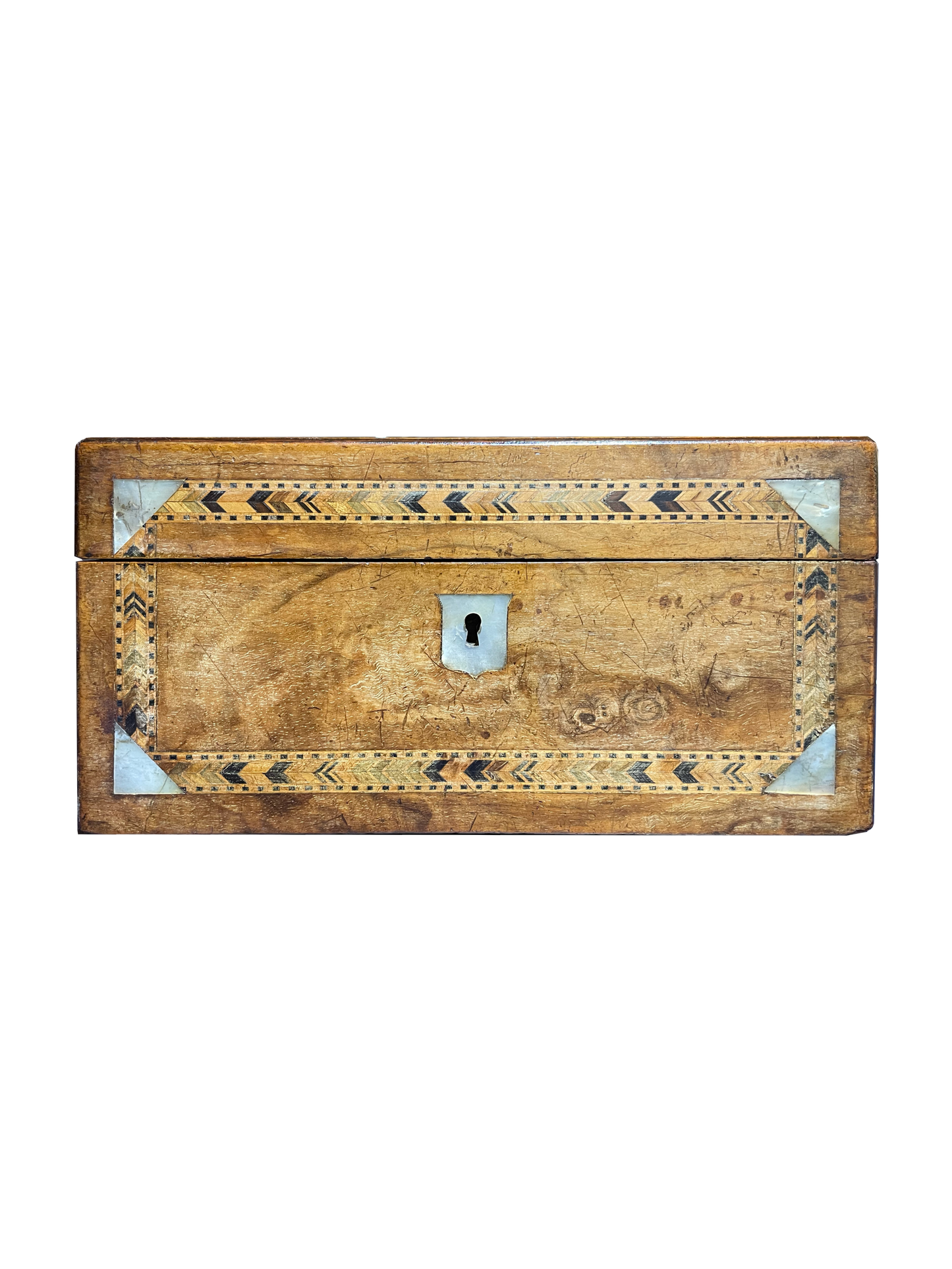 Large Walnut Box with Mother of Pearl and Wood Inlay
