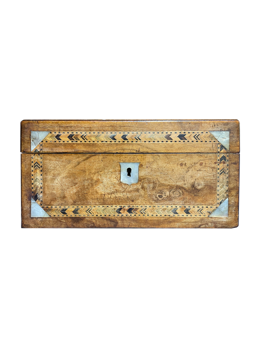 Large Walnut Box with Mother of Pearl and Wood Inlay