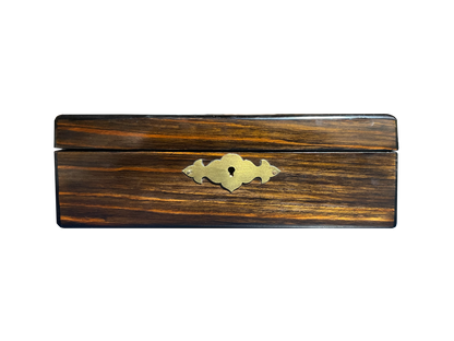 Antique Dark Wood Box with Green Velvet and Black Silk Interior
