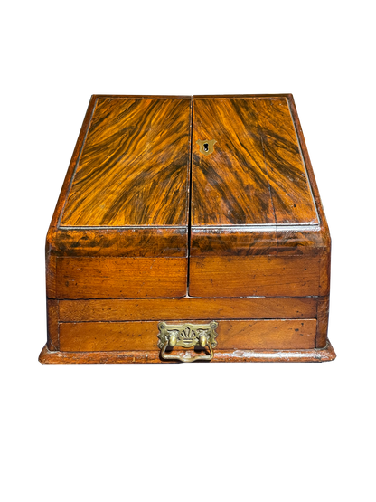 Large Antique Walnut Letter Box with Original Inserts