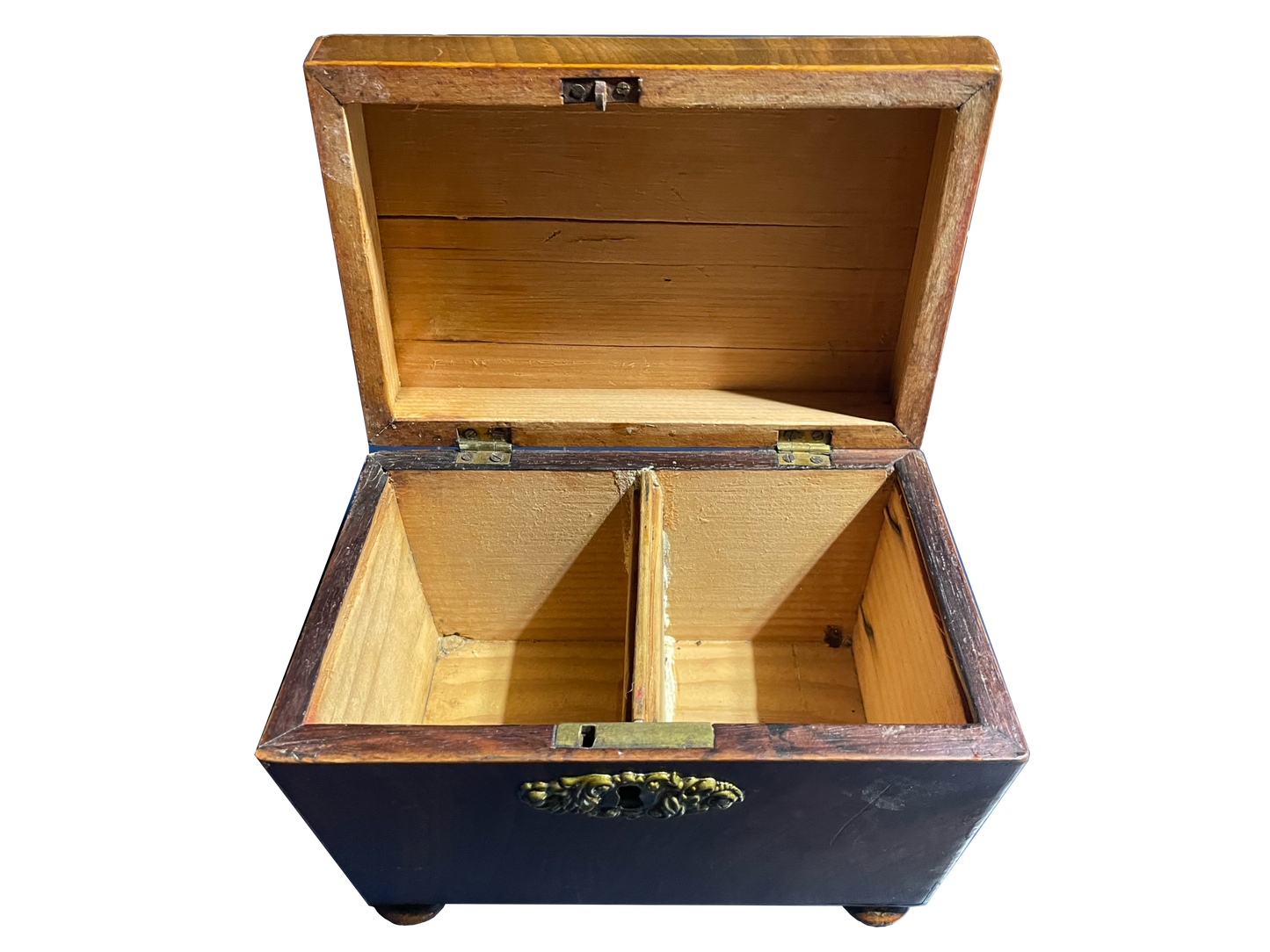 Dual Compartment Antique Box with Brass Detailing