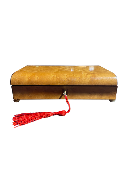 Shallow Antique Walnut Box with Red Velvet Interior