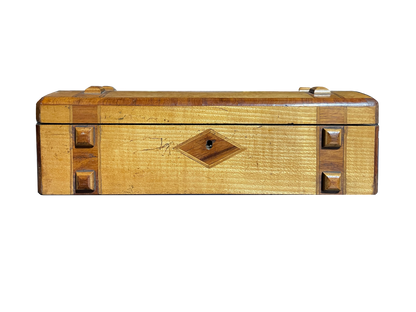 Medium Rectangular Antique Walnut Box with Diamond Inlay and Original Blue Silk