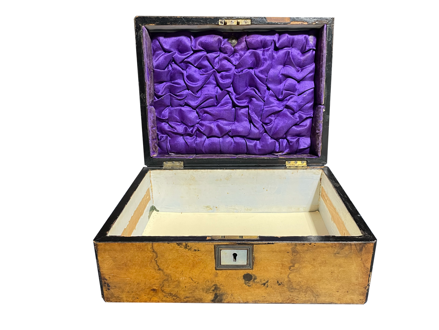 Large Antique Walnut Box with Mother of Pearl Rectangular Inlay