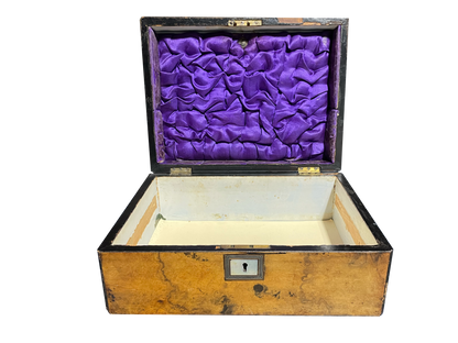 Large Antique Walnut Box with Mother of Pearl Rectangular Inlay