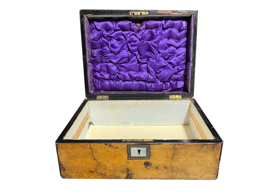 Large Antique Walnut Box with Mother of Pearl Rectangular Inlay