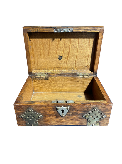 Small Antique Box with Brass Detailing and Shield Motif