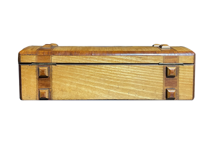 Medium Rectangular Antique Walnut Box with Diamond Inlay and Original Blue Silk