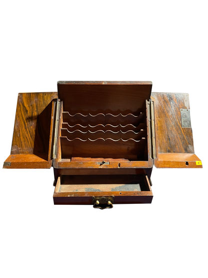 Large Antique Walnut Letter Box with Original Inserts