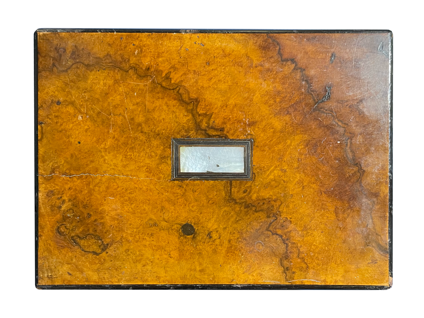 Large Antique Walnut Box with Mother of Pearl Rectangular Inlay