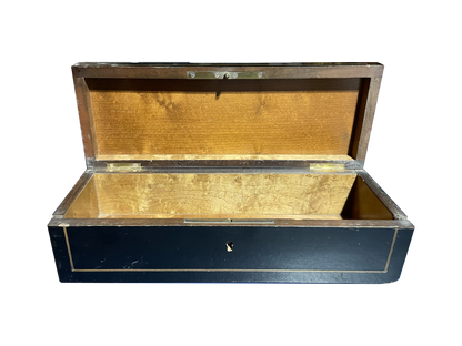 Medium Black Wooden Box with Mother of Pearl and Brass Details