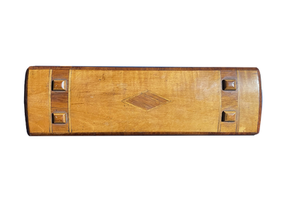 Medium Rectangular Antique Walnut Box with Diamond Inlay and Original Blue Silk