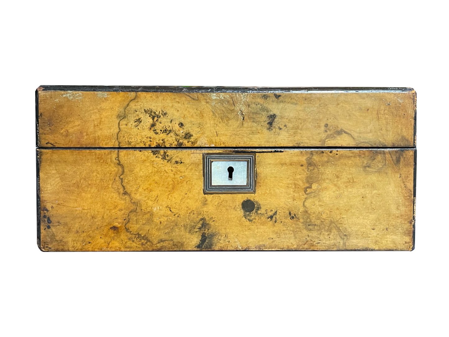 Large Antique Walnut Box with Mother of Pearl Rectangular Inlay