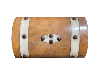 Small Walnut Box with Birch Wood Details, Nail Heads, and Red Velvet Interior