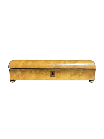 Shallow Antique Walnut Box with Red Velvet Interior