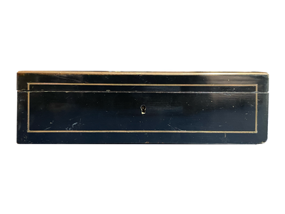 Medium Black Wooden Box with Mother of Pearl and Brass Details