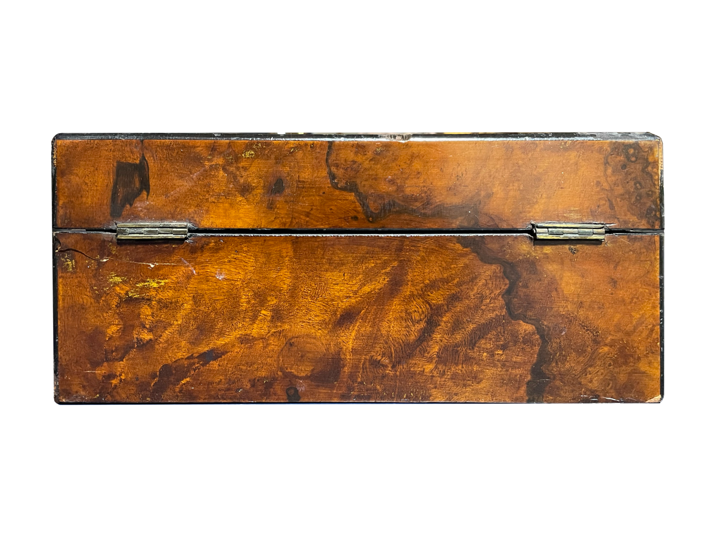 Large Antique Walnut Box with Mother of Pearl Rectangular Inlay