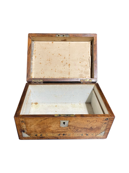 Large Walnut Box with Mother of Pearl and Wood Inlay