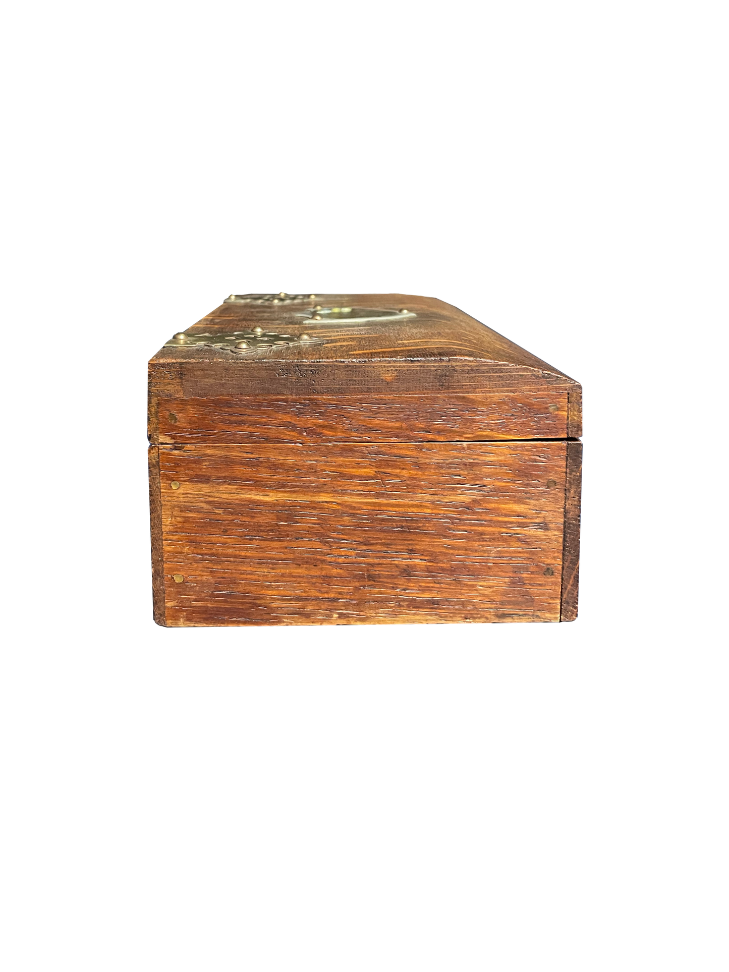 Small Antique Box with Brass Detailing and Shield Motif