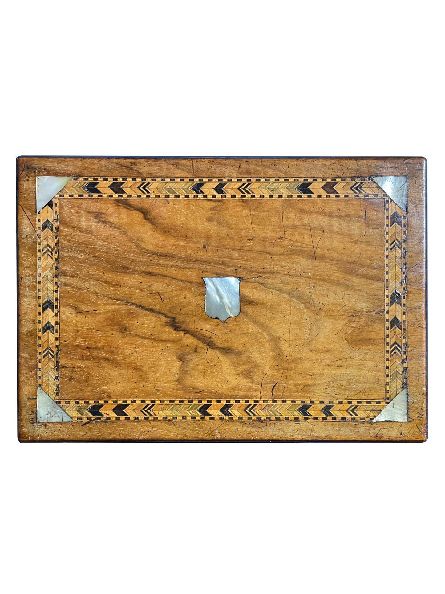 Large Walnut Box with Mother of Pearl and Wood Inlay