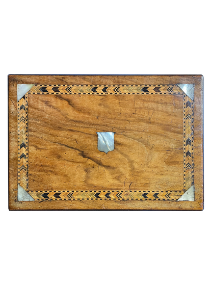 Large Walnut Box with Mother of Pearl and Wood Inlay